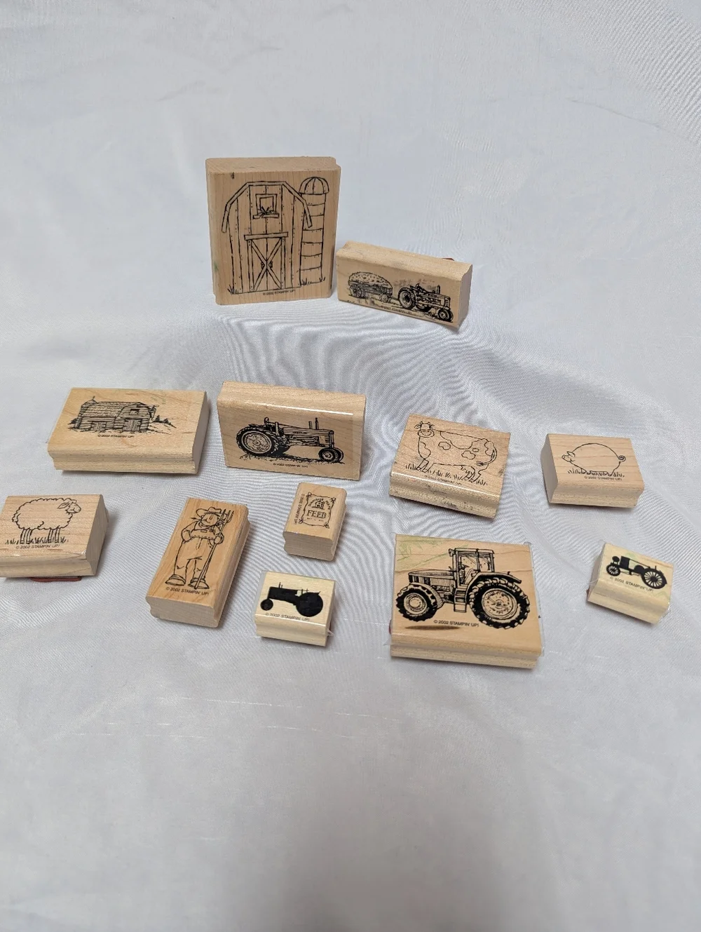 Lot Of 12 2002 Vintage Stampin' Up Wooden Stamps Tractors, Farm Animals Crafting